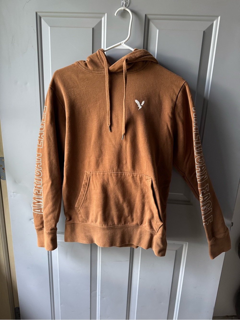 American Eagle Outfitters Rust Brown Pullover Hoodie with Sleeve Logo